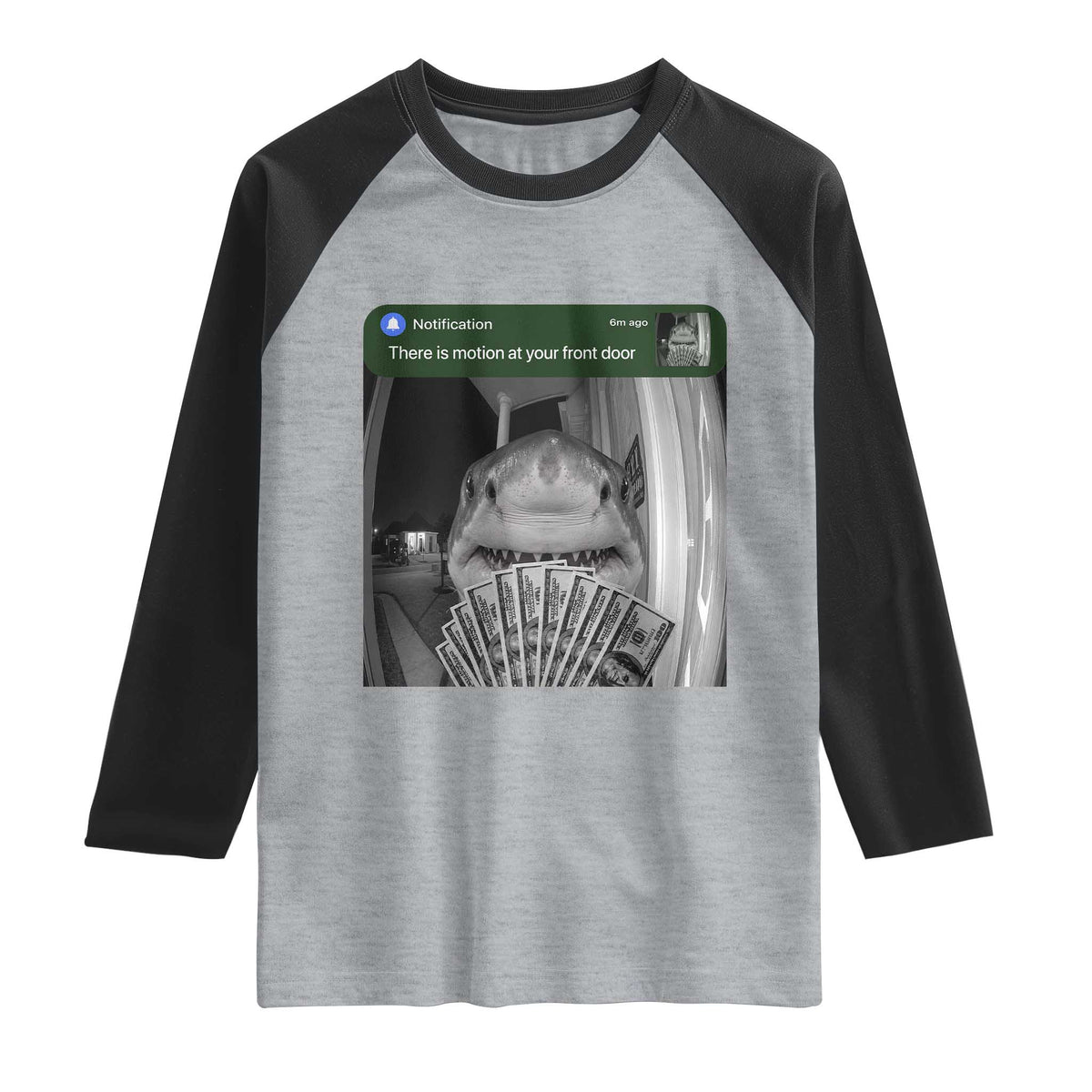 There is Motion at Your Front Door Funny Shark Motion Meme Raglan Shirt