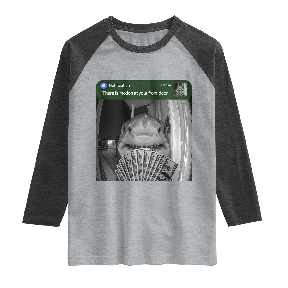 There is Motion at Your Front Door Funny Shark Motion Meme Raglan Shirt