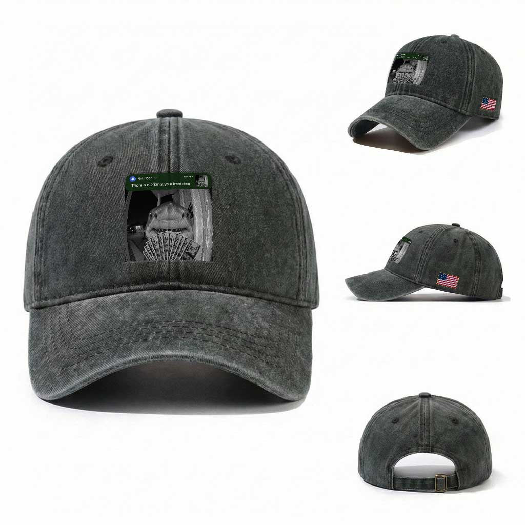 There is Motion at Your Front Door Funny Shark Motion Meme Washed Cotton Baseball Cap