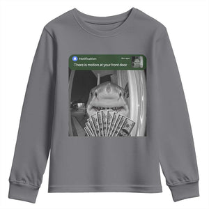 There is Motion at Your Front Door Funny Shark Motion Meme Youth Sweatshirt