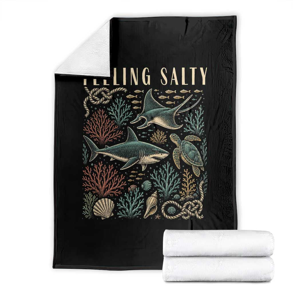 Feeling Salty Shark Lover Vintage Ocean Life Throw Blanket
