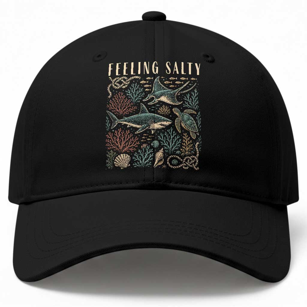 Feeling Salty Shark Lover Vintage Ocean Life Baseball Cap
