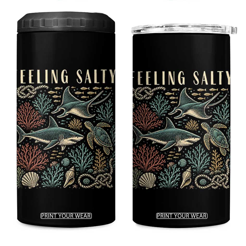 Feeling Salty Shark Lover Vintage Ocean Life 4 in 1 Can Cooler Tumbler