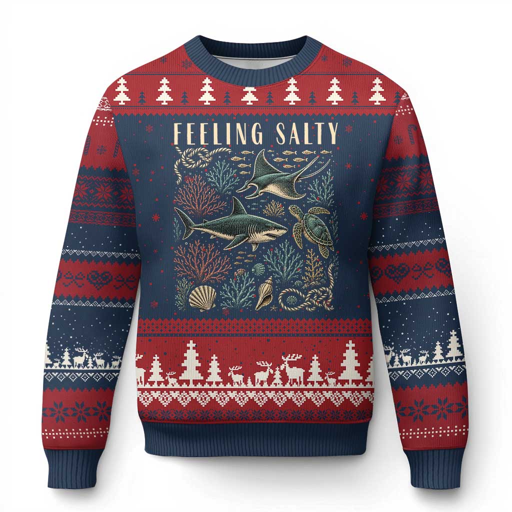 Feeling Salty Shark Lover Vintage Ocean Life Ugly Christmas Sweater