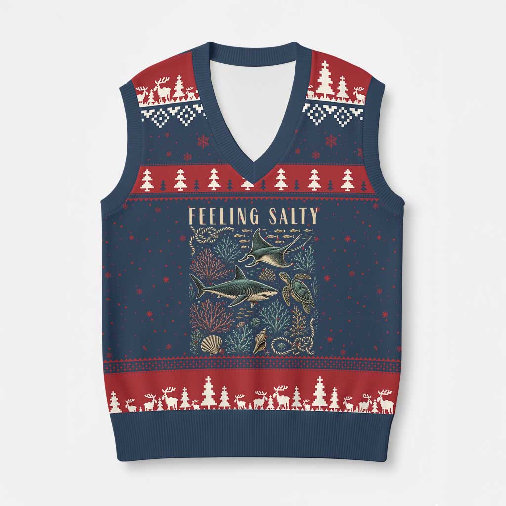 Feeling Salty Shark Lover Vintage Ocean Life V-Neck Knit Sweater Vest
