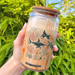 Feeling Salty Shark Lover Vintage Ocean Life Glass Can