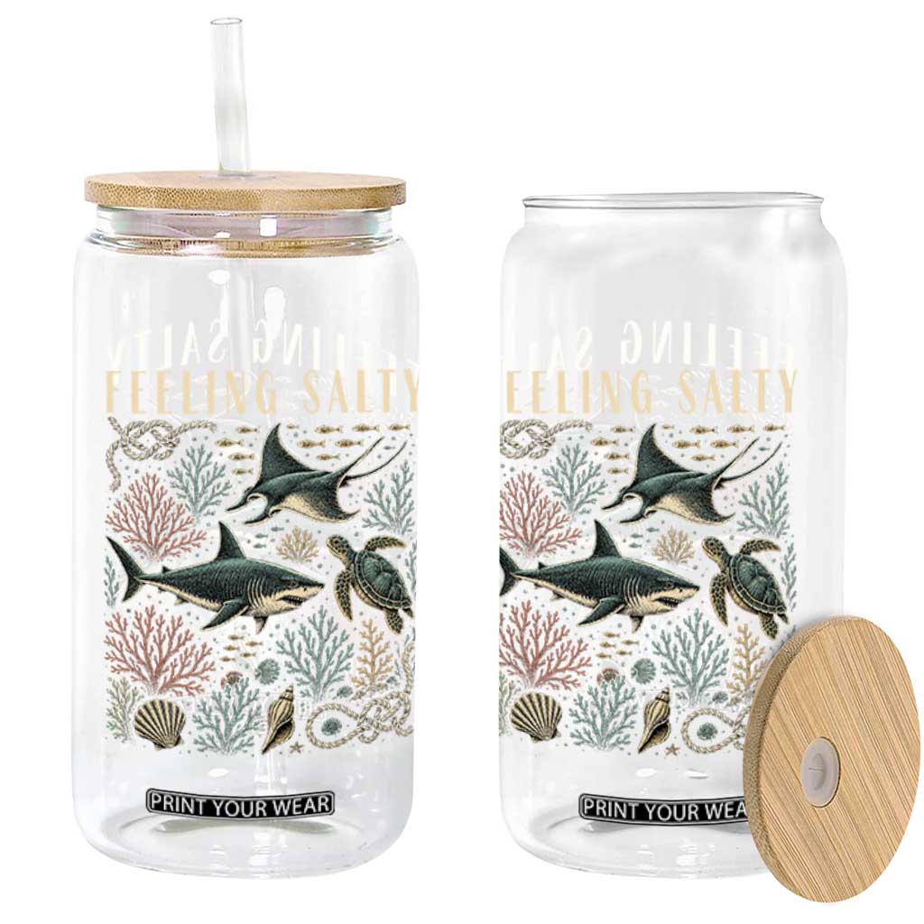 Feeling Salty Shark Lover Vintage Ocean Life Glass Can