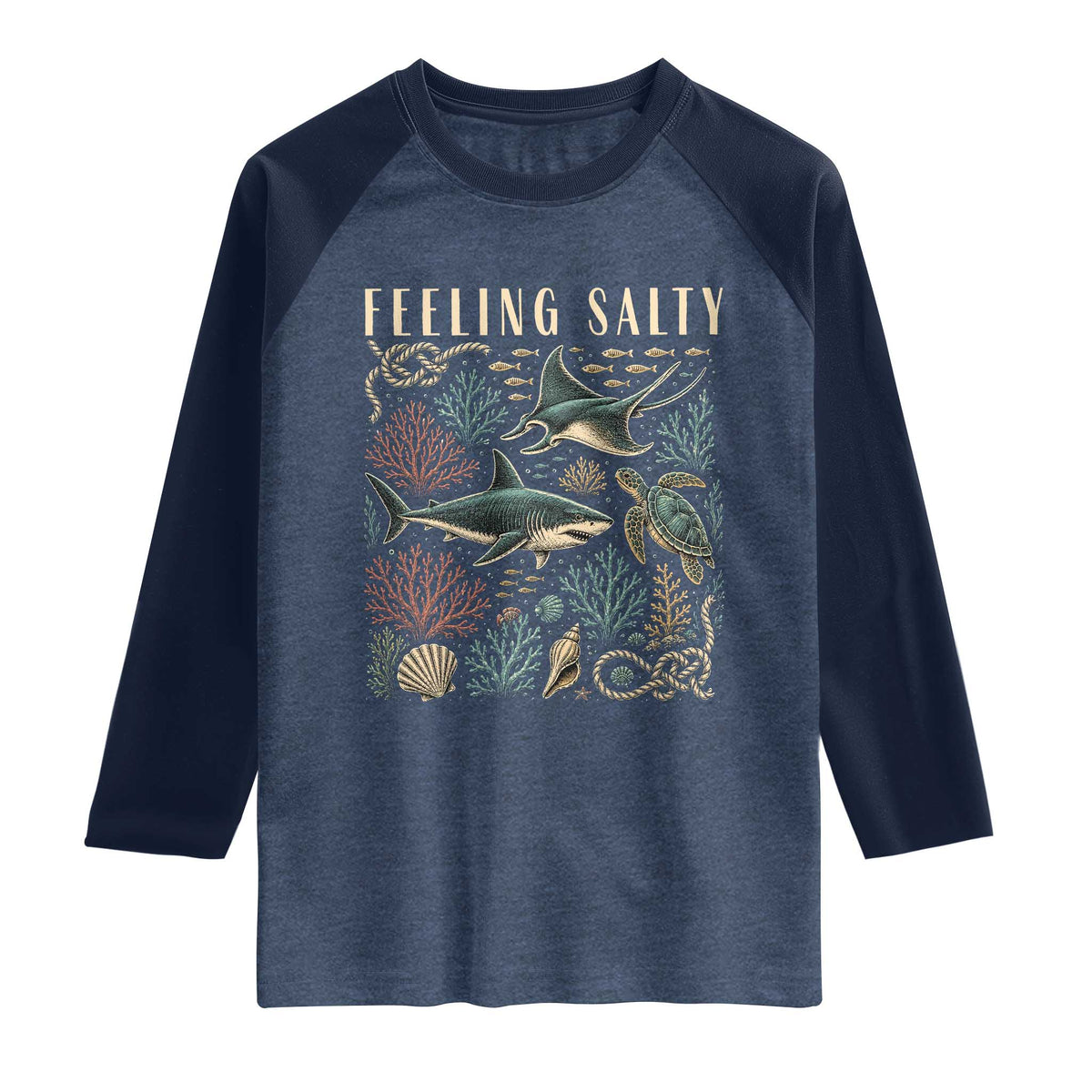 Feeling Salty Shark Lover Vintage Ocean Life Raglan Shirt