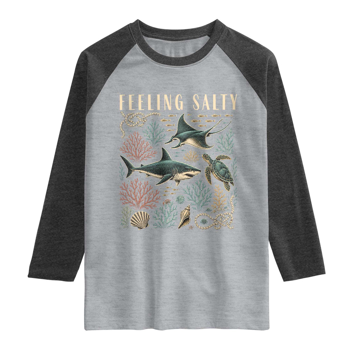 Feeling Salty Shark Lover Vintage Ocean Life Raglan Shirt