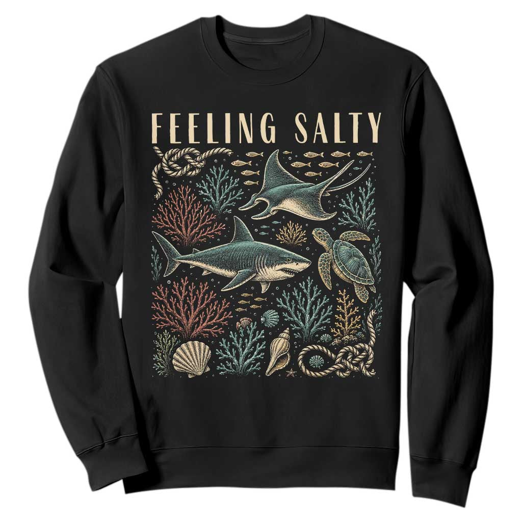 Feeling Salty Shark Lover Vintage Ocean Life Sweatshirt