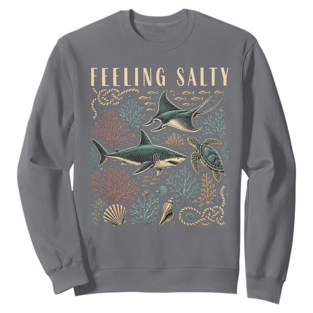 Feeling Salty Shark Lover Vintage Ocean Life Sweatshirt