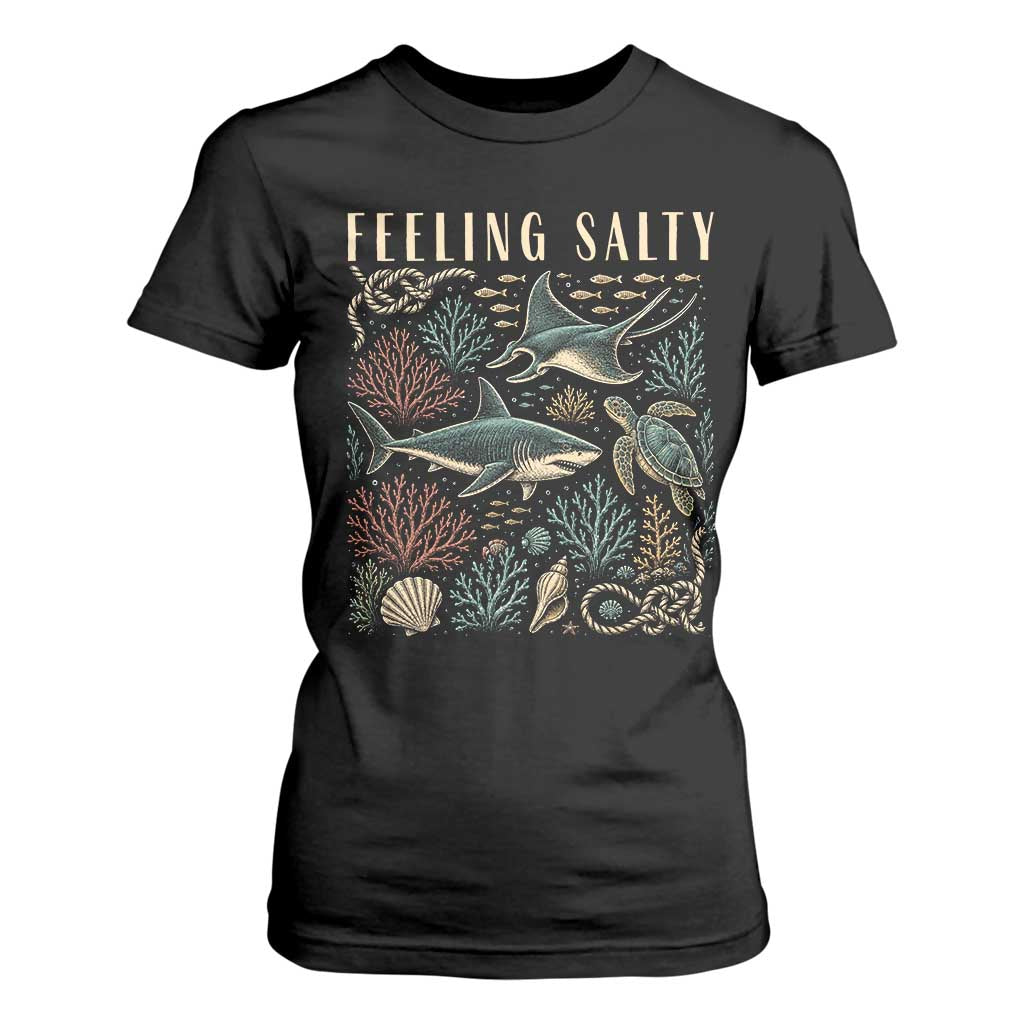 Feeling Salty Shark Lover Vintage Ocean Life T Shirt For Women TS11 Black Print Your Wear