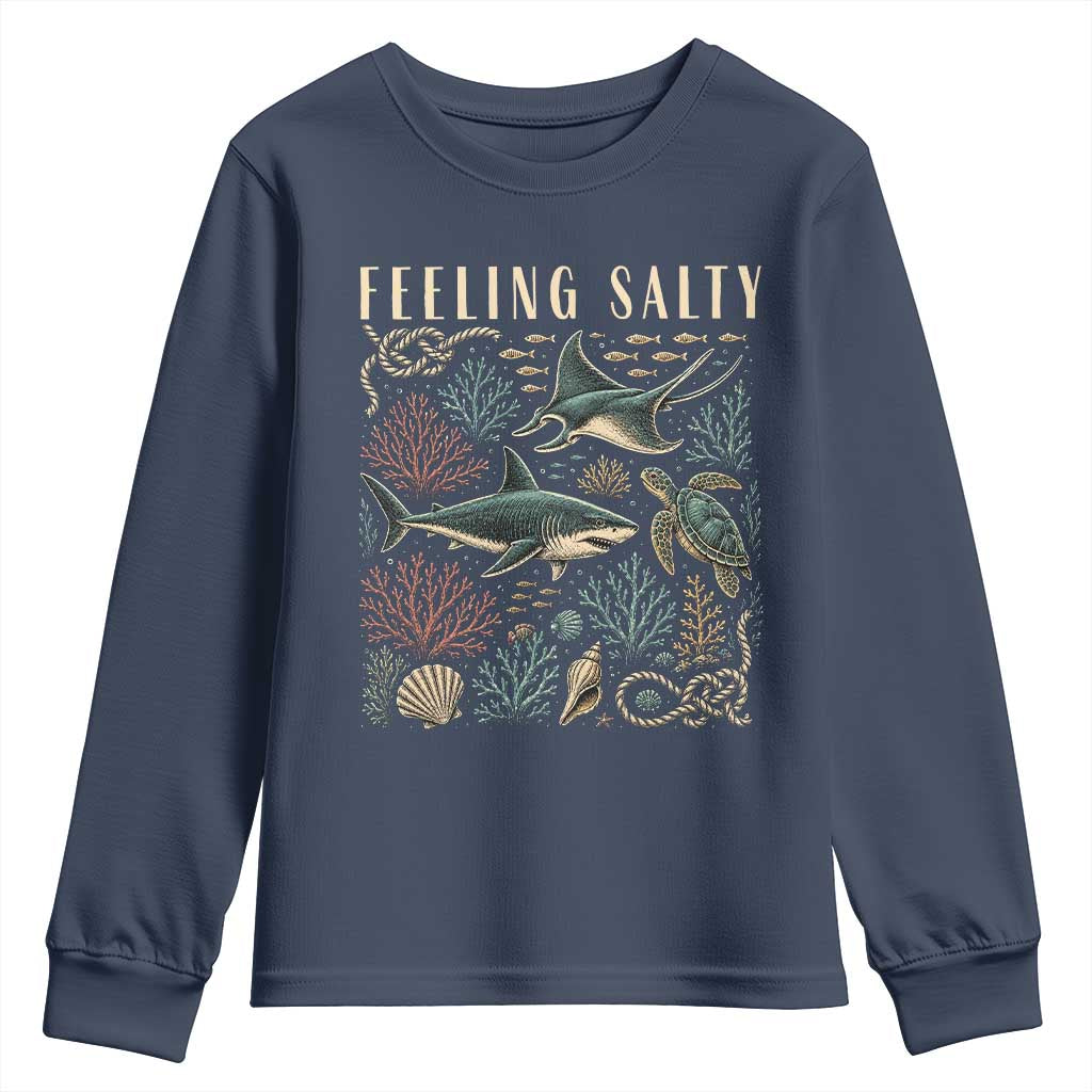Feeling Salty Shark Lover Vintage Ocean Life Youth Sweatshirt