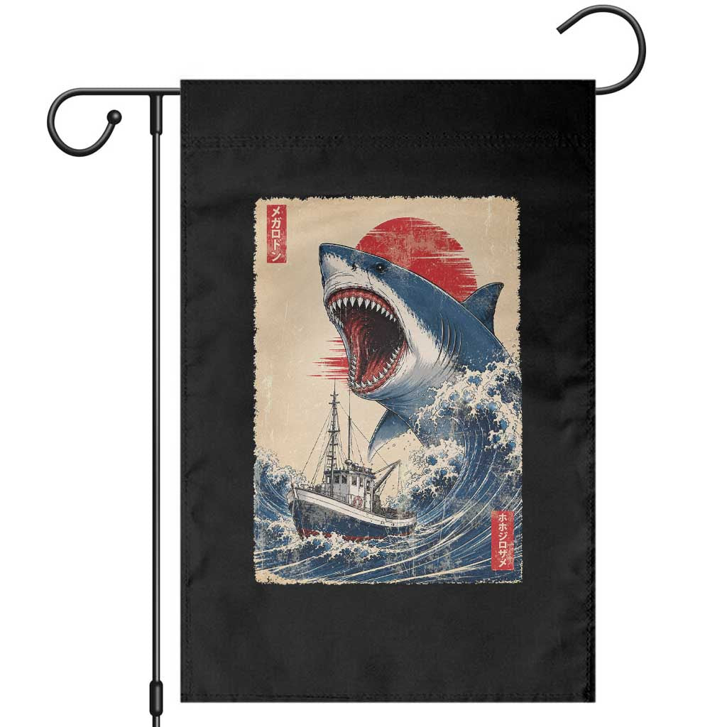 Megalodon Shark Japanese Vintage Graphic Ukiyo e Art Garden Flag TS11 Black Print Your Wear
