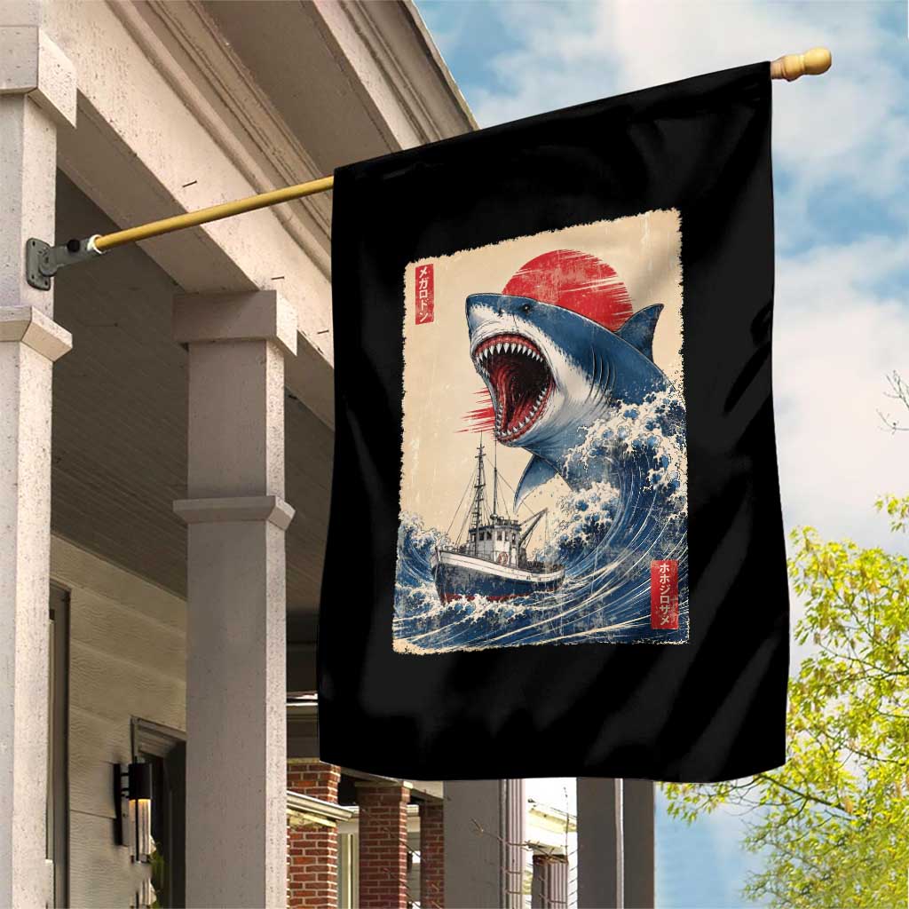Megalodon Shark Japanese Vintage Graphic Ukiyo e Art Garden Flag