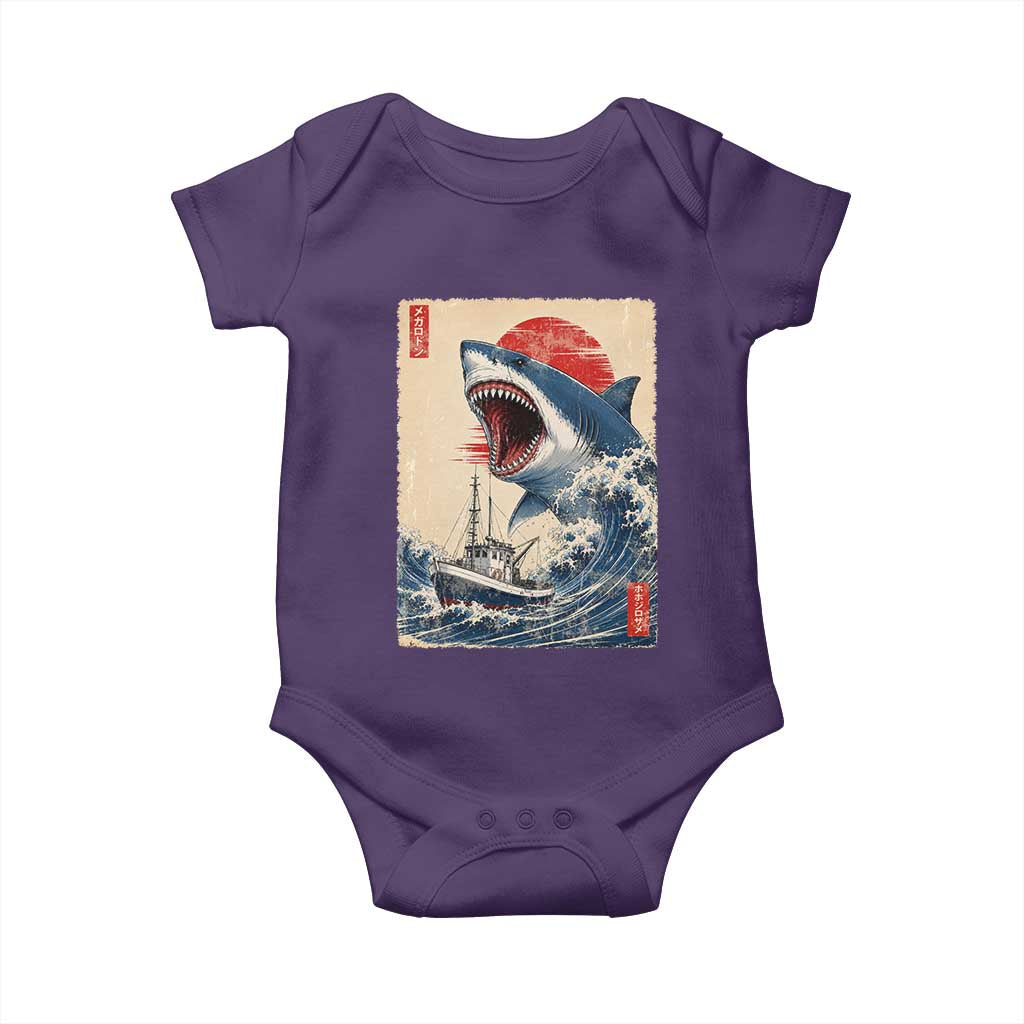 Megalodon Shark Japanese Vintage Graphic Ukiyo e Art Baby Onesie