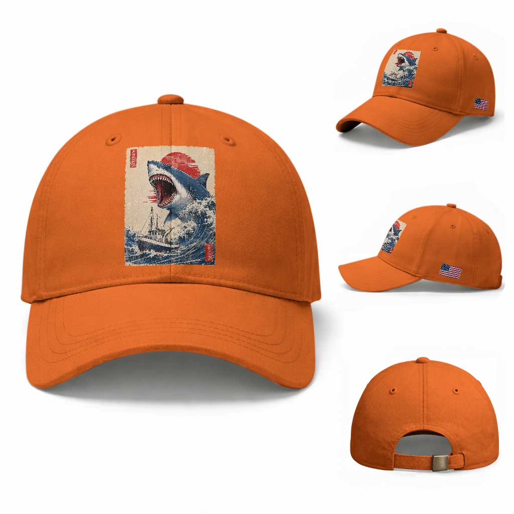 Megalodon Shark Japanese Vintage Graphic Ukiyo e Art Baseball Cap