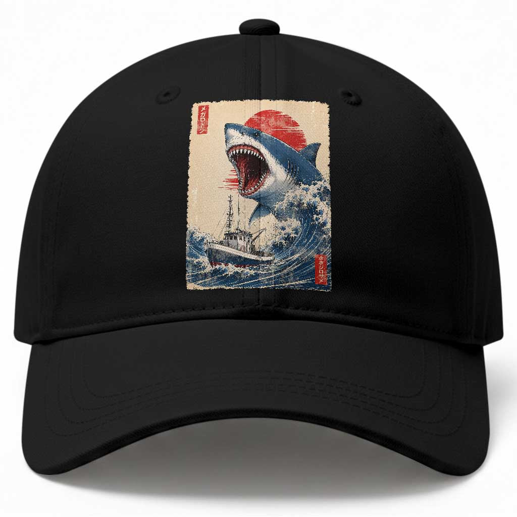 Megalodon Shark Japanese Vintage Graphic Ukiyo e Art Baseball Cap TS11 Print Your Wear