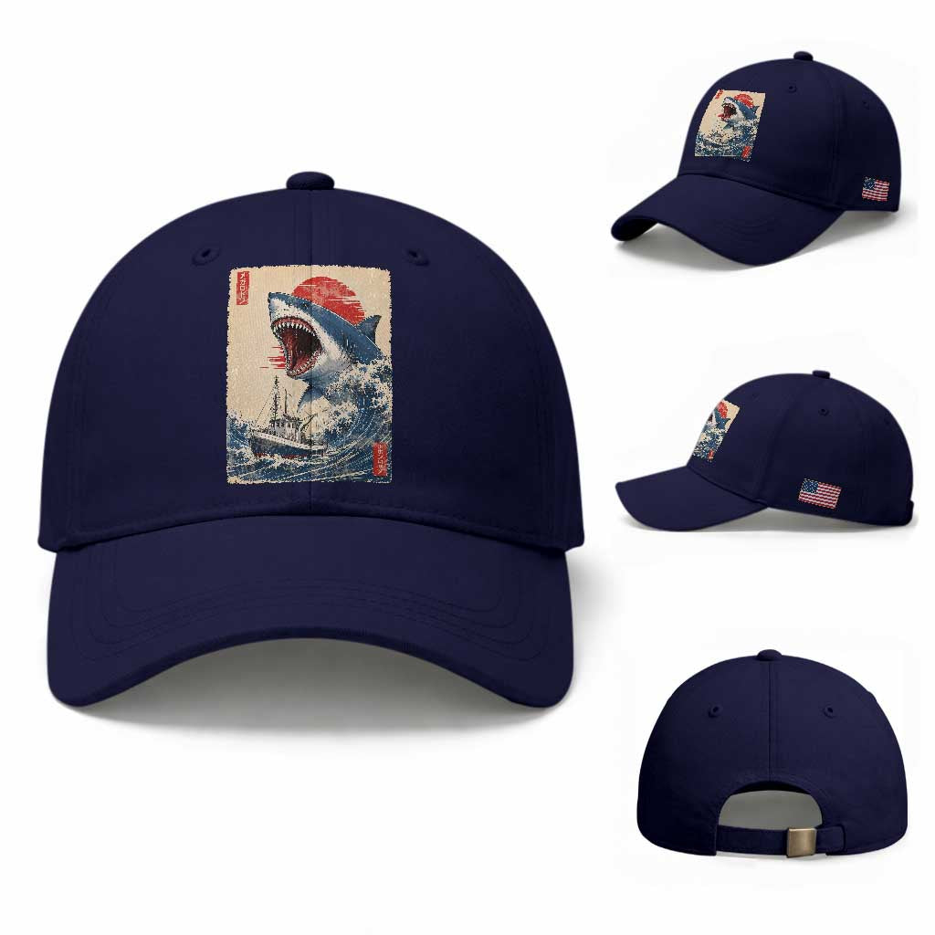 Megalodon Shark Japanese Vintage Graphic Ukiyo e Art Baseball Cap