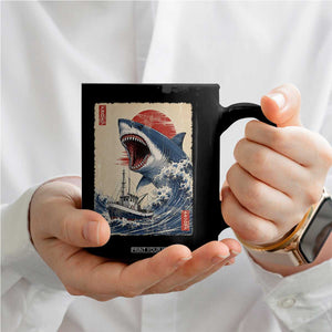 Megalodon Shark Japanese Vintage Graphic Ukiyo e Art Coffee Mug