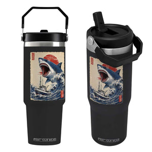 Megalodon Shark Japanese Vintage Graphic Ukiyo e Art Flip Straw Tumbler