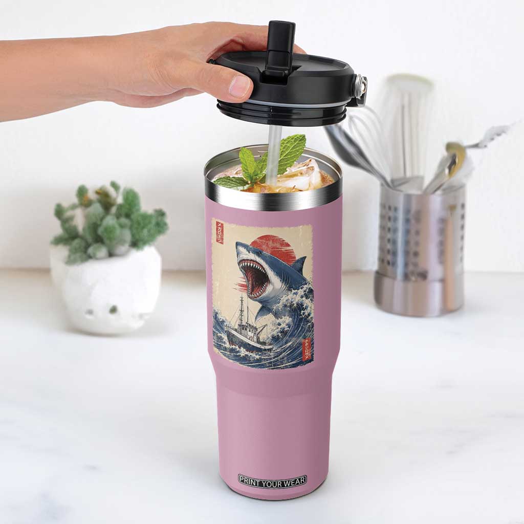 Megalodon Shark Japanese Vintage Graphic Ukiyo e Art Flip Straw Tumbler