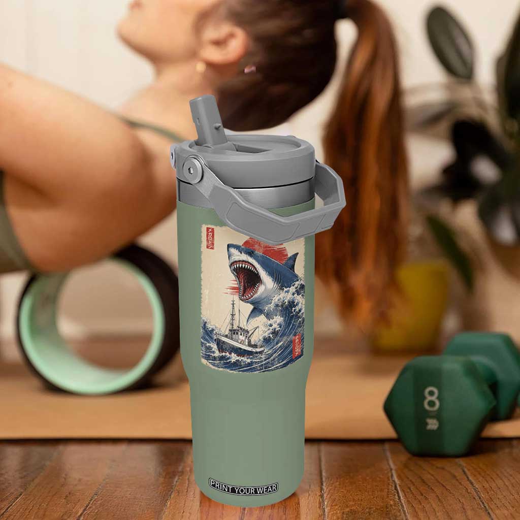 Megalodon Shark Japanese Vintage Graphic Ukiyo e Art Flip Straw Tumbler