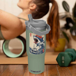 Megalodon Shark Japanese Vintage Graphic Ukiyo e Art Flip Straw Tumbler