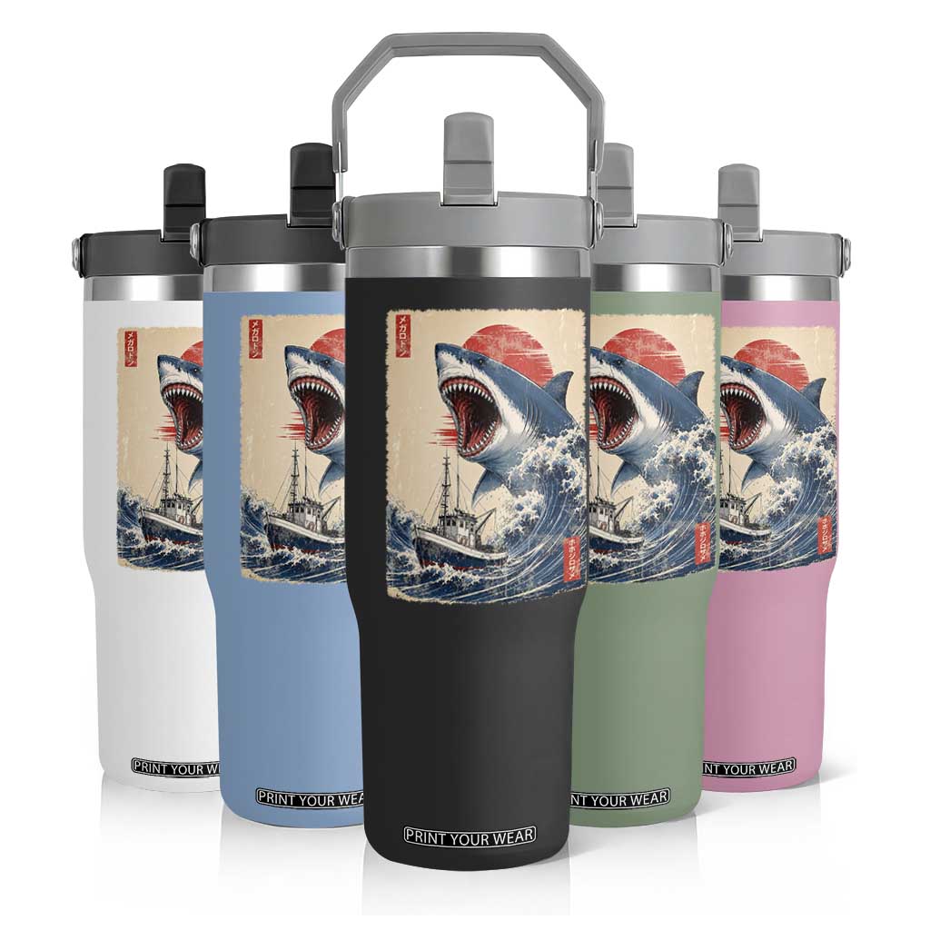 Megalodon Shark Japanese Vintage Graphic Ukiyo e Art Flip Straw Tumbler