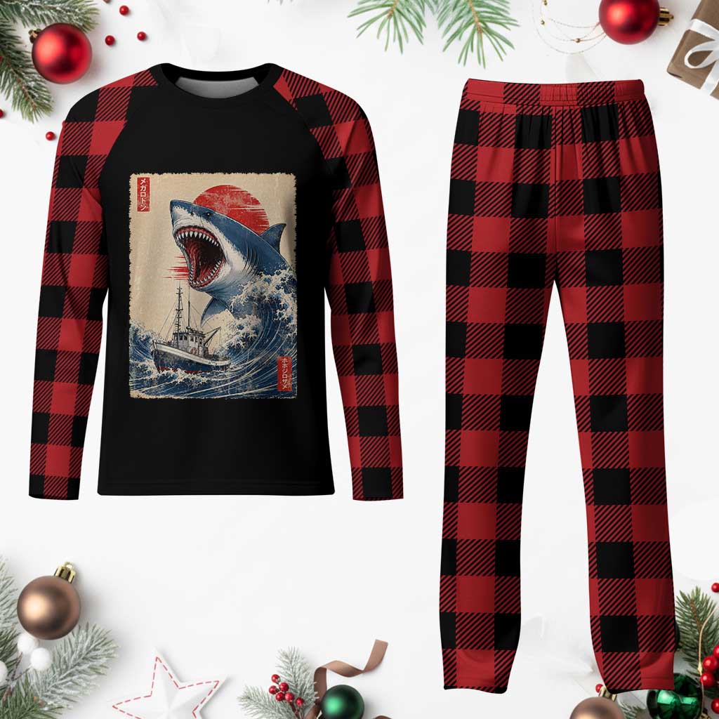 Megalodon Shark Japanese Vintage Graphic Ukiyo e Art Plaid Pajama Set TS11 Buffalo Plaid Print Your Wear