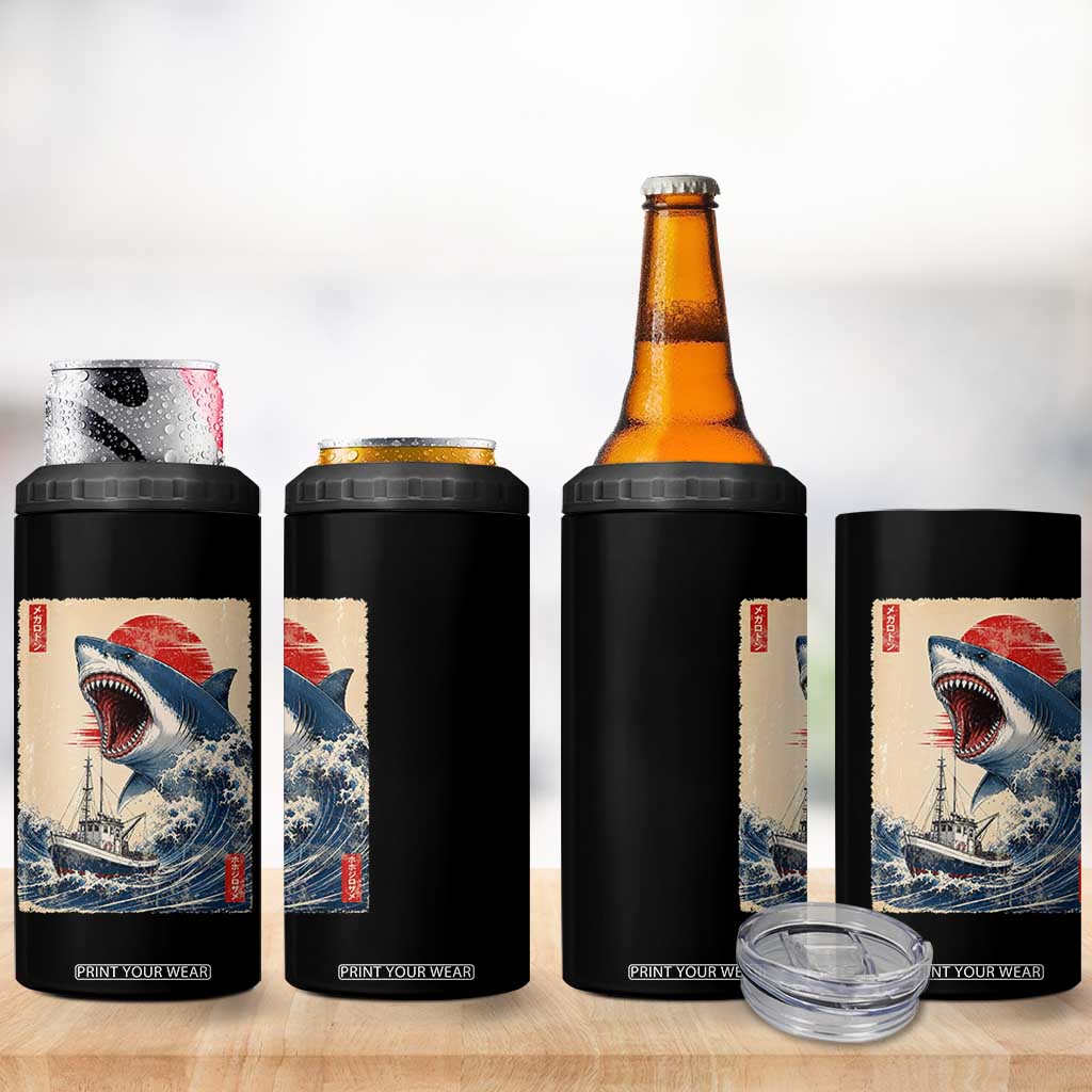 Megalodon Shark Japanese Vintage Graphic Ukiyo e Art 4 in 1 Can Cooler Tumbler