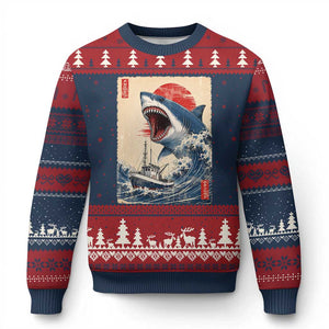 Megalodon Shark Japanese Vintage Graphic Ukiyo e Art Ugly Christmas Sweater