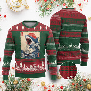 Megalodon Shark Japanese Vintage Graphic Ukiyo e Art Ugly Christmas Sweater