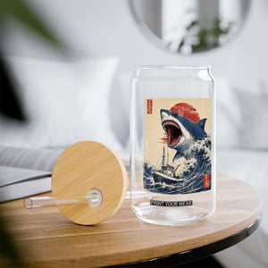 Megalodon Shark Japanese Vintage Graphic Ukiyo e Art Glass Can