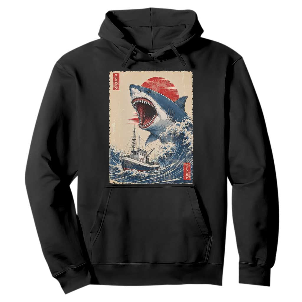 Megalodon Shark Japanese Vintage Graphic Ukiyo e Art Hoodie