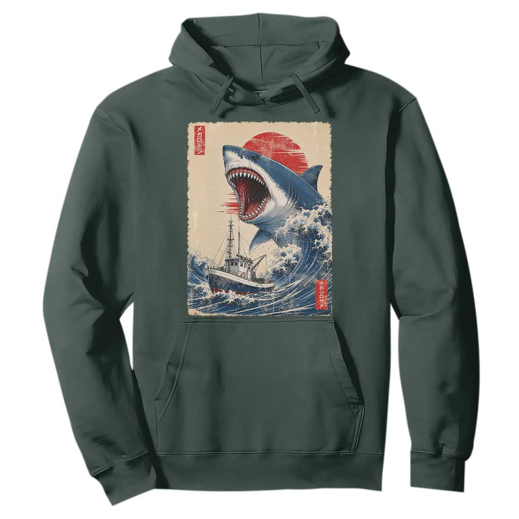 Megalodon Shark Japanese Vintage Graphic Ukiyo e Art Hoodie