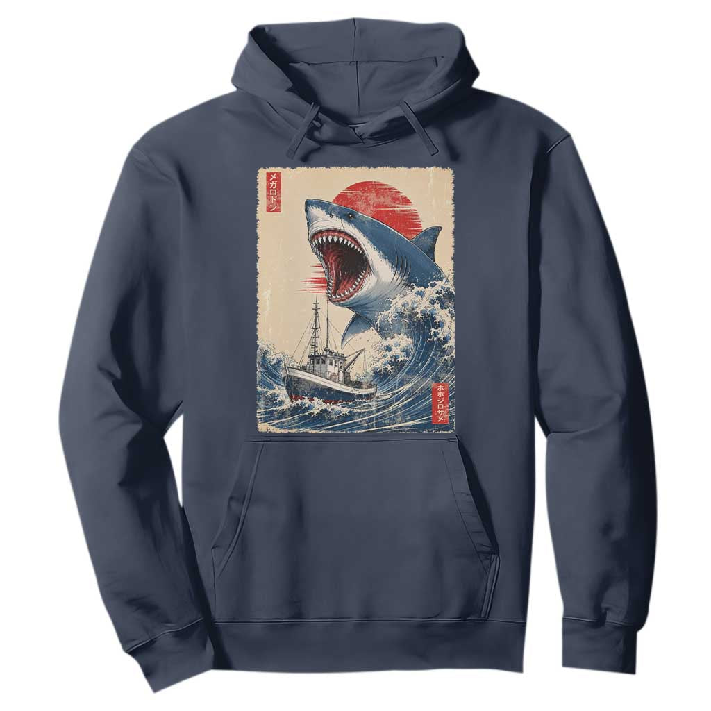 Megalodon Shark Japanese Vintage Graphic Ukiyo e Art Hoodie