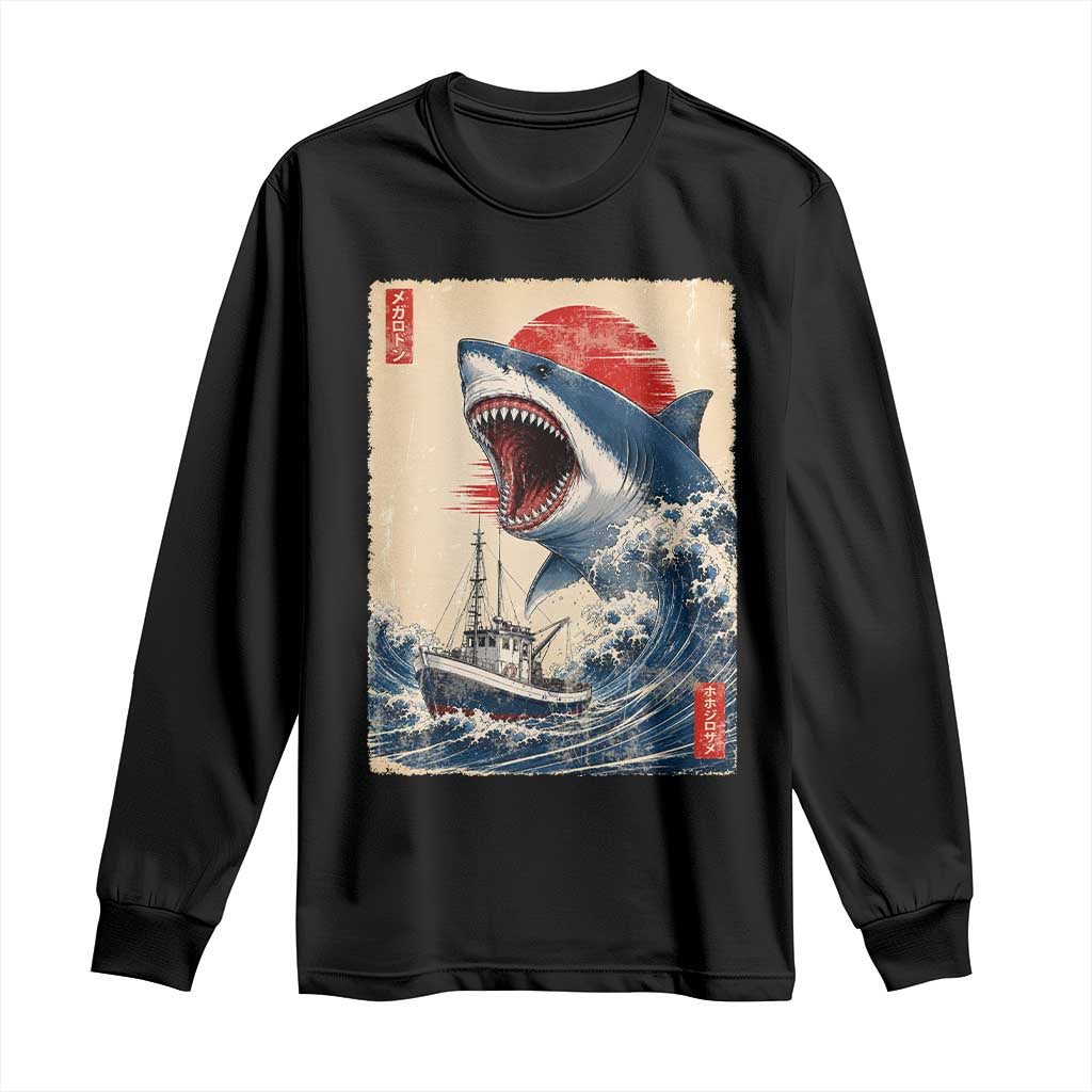 Megalodon Shark Japanese Vintage Graphic Ukiyo e Art Long Sleeve Shirt TS11 Black Print Your Wear