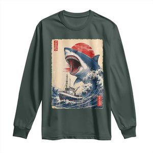 Megalodon Shark Japanese Vintage Graphic Ukiyo e Art Long Sleeve Shirt
