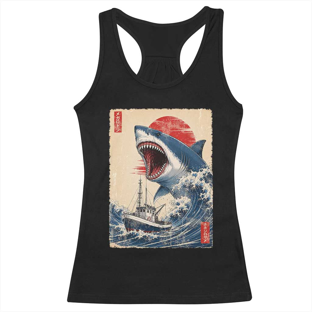Megalodon Shark Japanese Vintage Graphic Ukiyo e Art Racerback Tank Top TS11 Black Print Your Wear