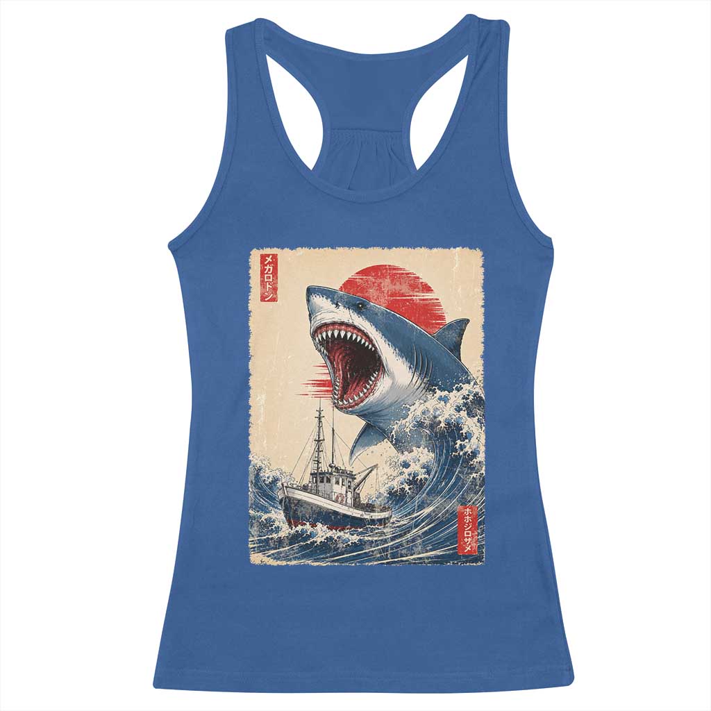 Megalodon Shark Japanese Vintage Graphic Ukiyo e Art Racerback Tank Top