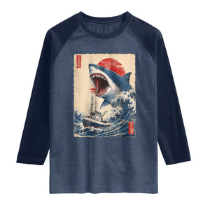 Megalodon Shark Japanese Vintage Graphic Ukiyo e Art Raglan Shirt