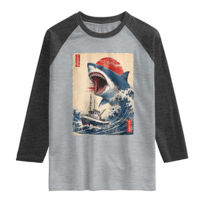 Megalodon Shark Japanese Vintage Graphic Ukiyo e Art Raglan Shirt