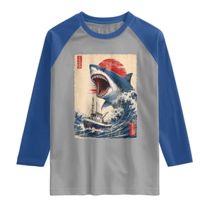 Megalodon Shark Japanese Vintage Graphic Ukiyo e Art Raglan Shirt