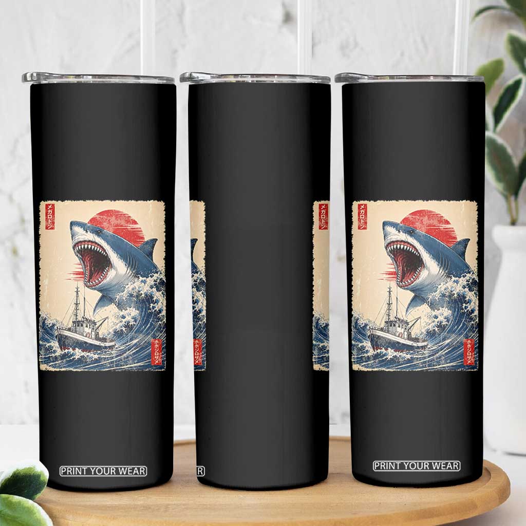 Megalodon Shark Japanese Vintage Graphic Ukiyo e Art Skinny Tumbler