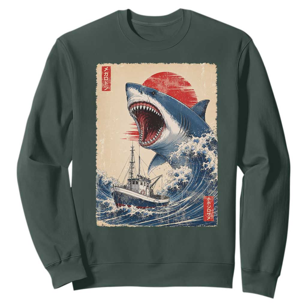 Megalodon Shark Japanese Vintage Graphic Ukiyo e Art Sweatshirt