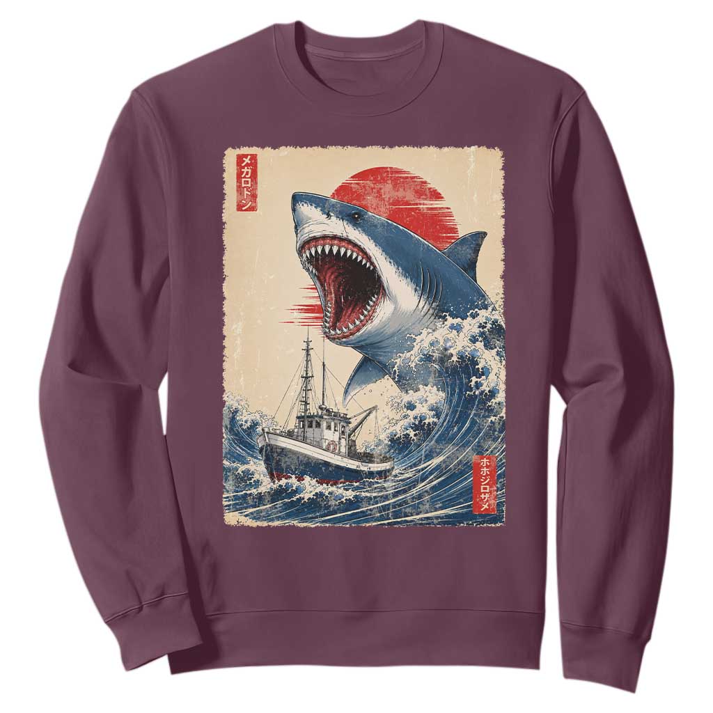 Megalodon Shark Japanese Vintage Graphic Ukiyo e Art Sweatshirt