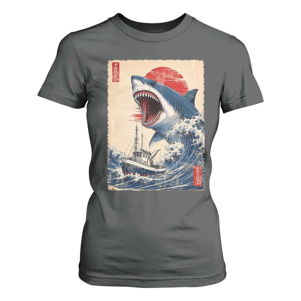 Megalodon Shark Japanese Vintage Graphic Ukiyo e Art T Shirt For Women