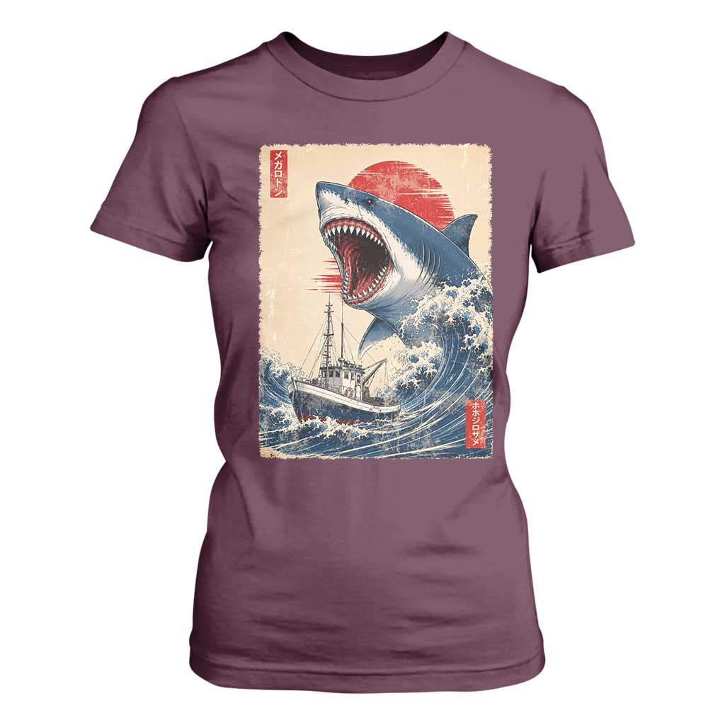 Megalodon Shark Japanese Vintage Graphic Ukiyo e Art T Shirt For Women