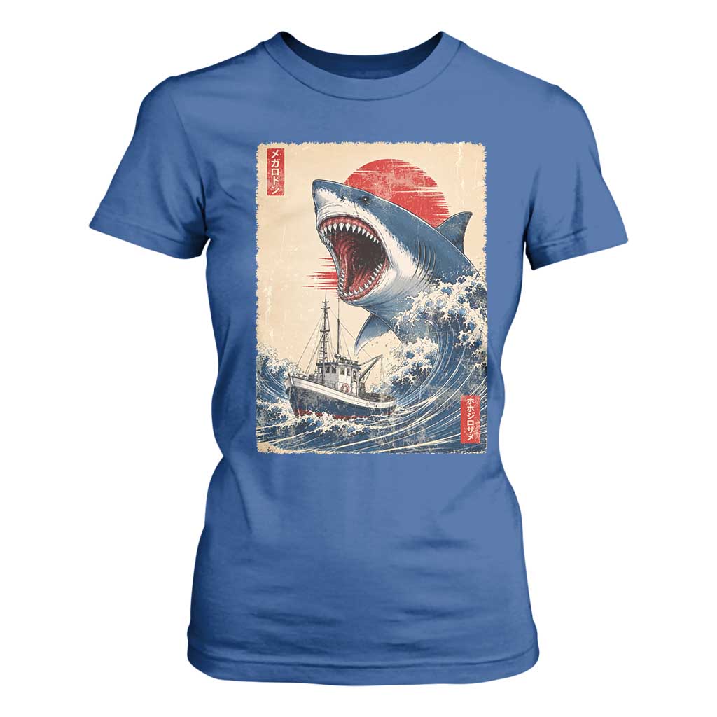 Megalodon Shark Japanese Vintage Graphic Ukiyo e Art T Shirt For Women